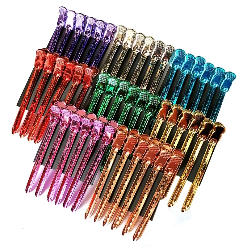 12pcs 악어 헤어 클립 금속 미용 클램프 발톱 이발사 헤어 그립 섹션 클립 악어 머리핀 헤어 스타일링 도구