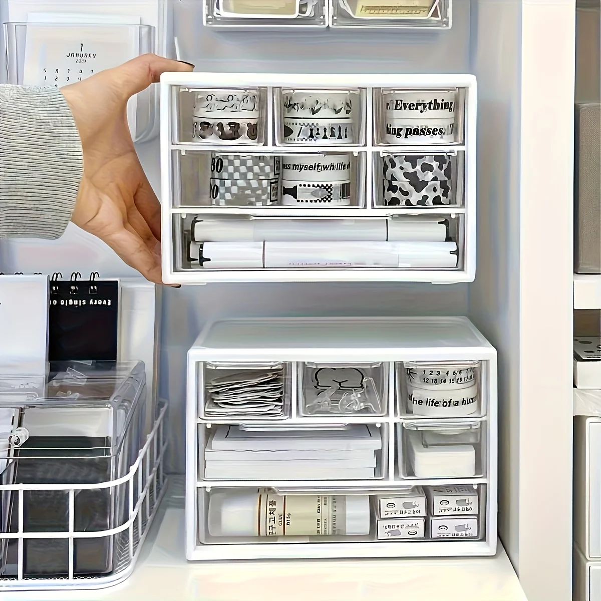 Desktop Organizer with Six Drawers-Spacious and Multifunctional Container,Perfect for Office Supplies,Stationery,Dorm Essentials - 4