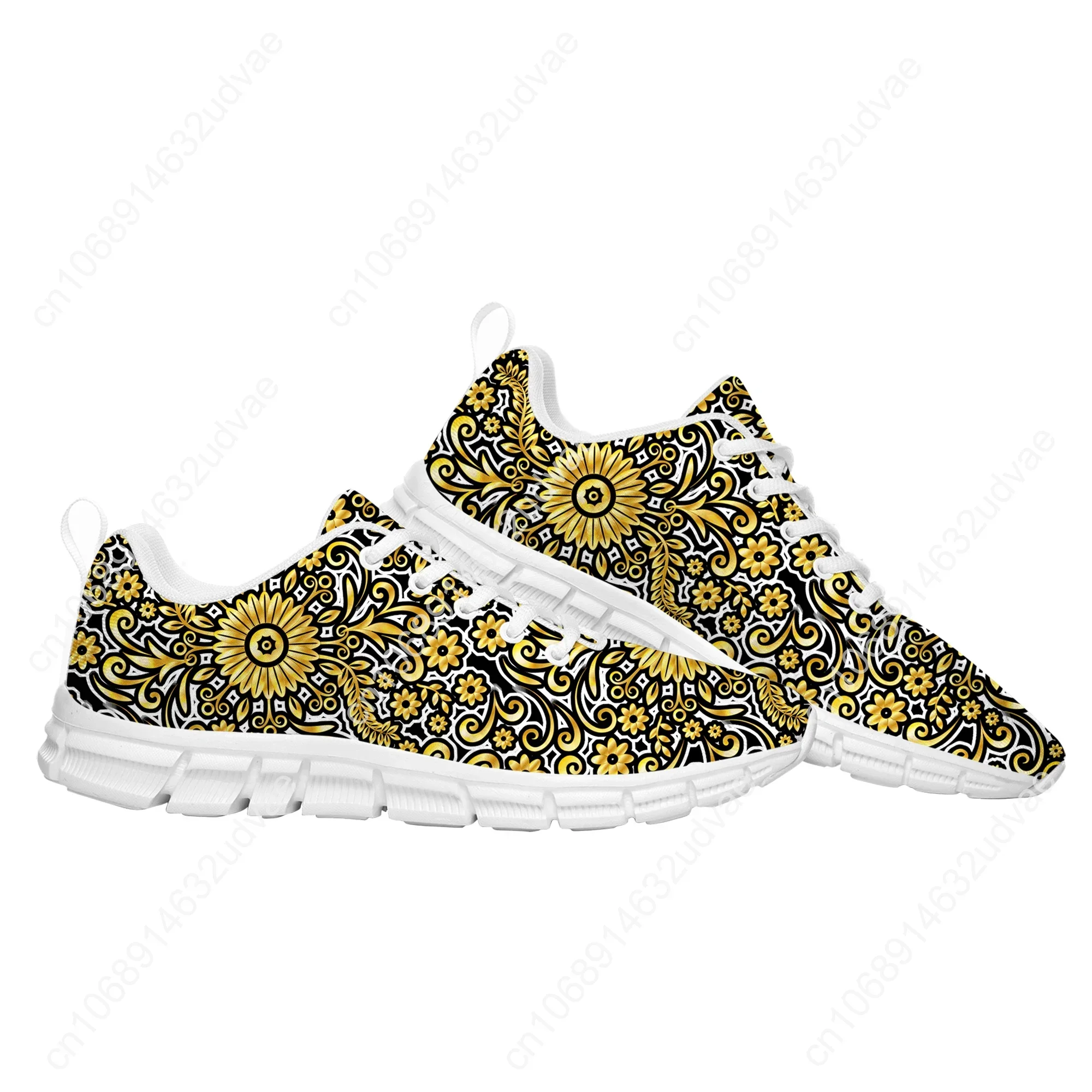 Luxury Golden Floral Prints Sports Shoes Mens Womens Teenager Kids Children Sneakers Baroque European Casual Custom Couple Shoes