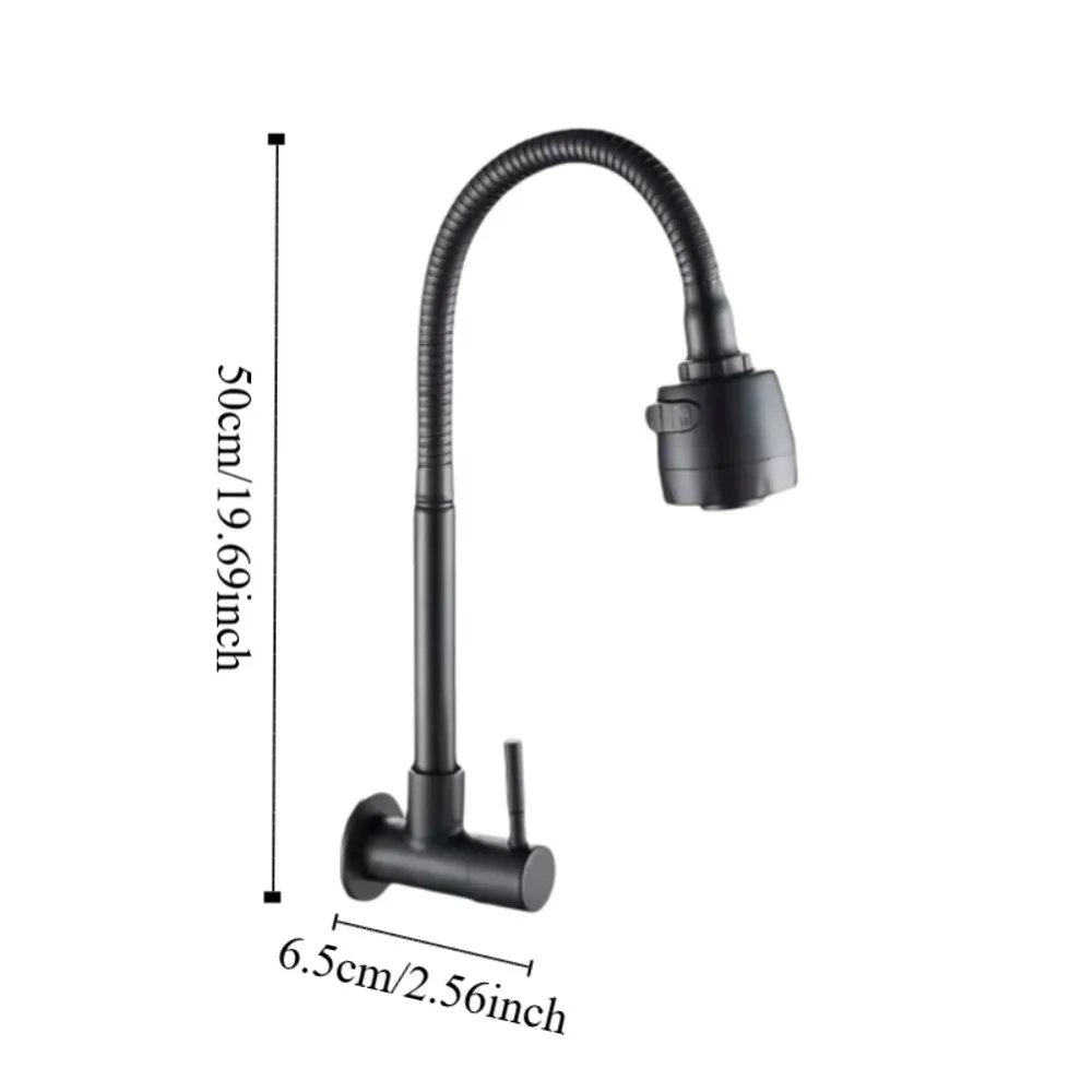 Wall Mounted Flexible Hose Kitchen Faucet Stainless Steel Rotatable Sink Faucet 2 Modes Black Water Tap Nozzle Restaurant