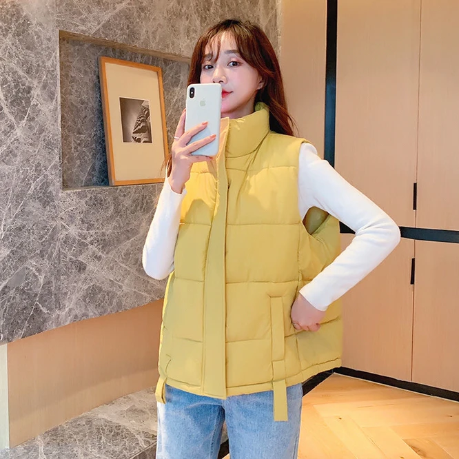 north face parka 2021 New Winter  Chalecos Para Mujer Winter Jacket Women Long Vests New Korean Stand-up Collar Cotton Waistcoat  Female Yellow down parka women