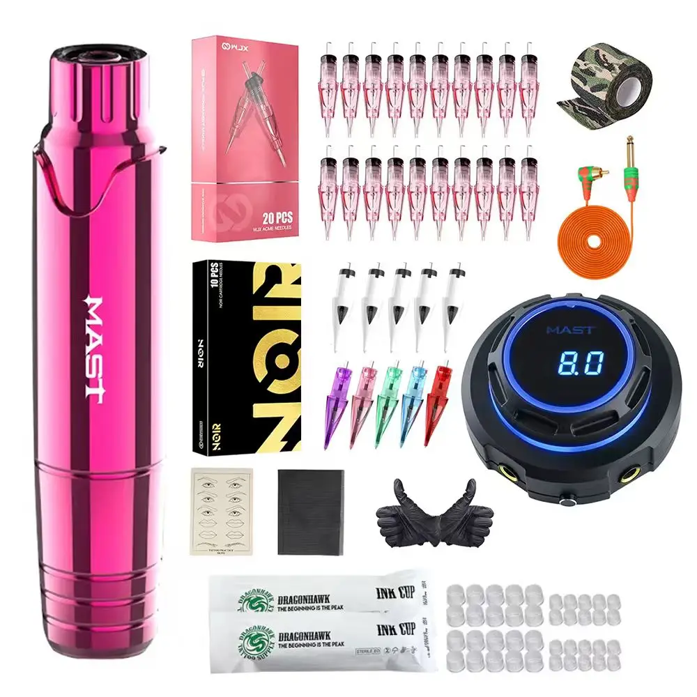 Tattoo Kit Rotary Makeup Machine OLED Display Power Supply WJX RL Cartridge Noir Ballpoint Needles Practice Tattoo Set Mast P10