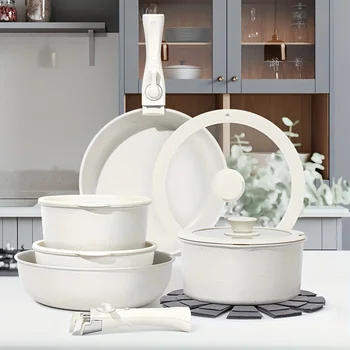 15-Piece White Non-Stick Cookware Set – Removable Handle, PFAS & PFOA Free 1