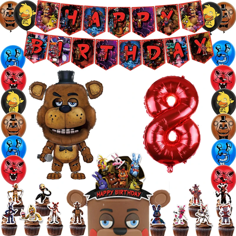 FNAF At Five Nights Birthday Party Decorations Balloon Disposable Tableware  Plate Backdrop Cake Topper Supplies Kids Gift Figure - AliExpress