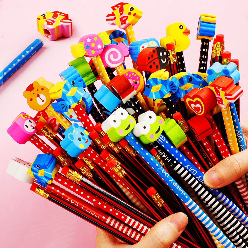 Cute Cartoon with Eraser Pencil Kids Birthday Party Start of School Boy Girl Gift Kindergarten School Prize Gift Pack 20Pcs party toys,toy gift filler
