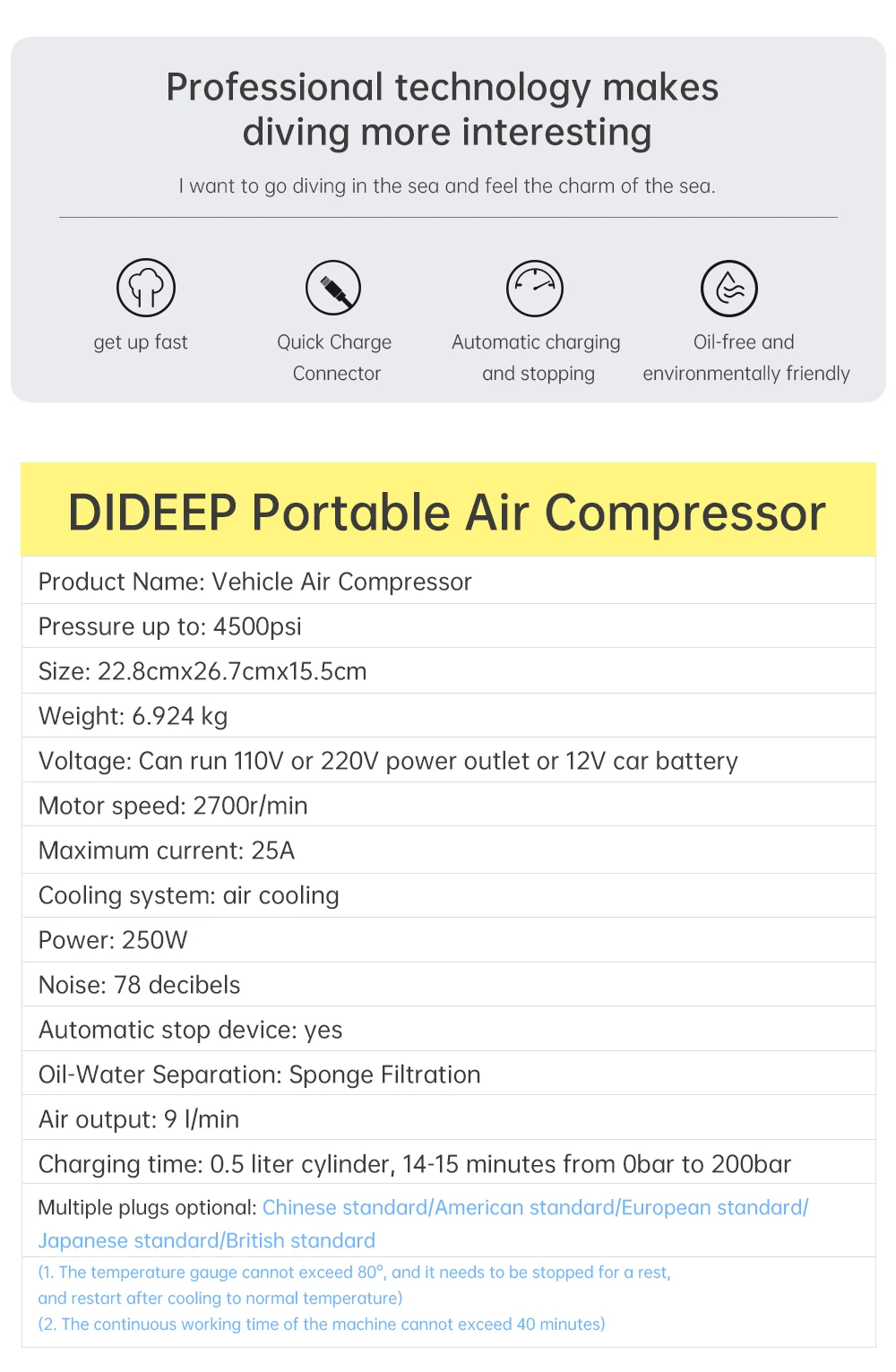 110V 220V Electric Inflator Pump Compressor for Scuba Tank, Portable Pcp Air Com