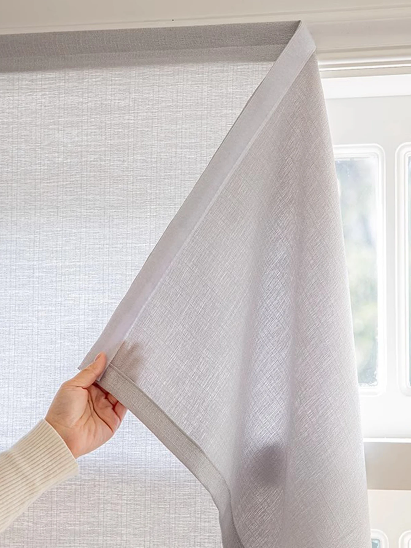 Hook And Loop Fastener Curtain with High Sticky Velcros Casual-Comfy 100% Polyester Sheer Curtain for Home Living Room Bedroom