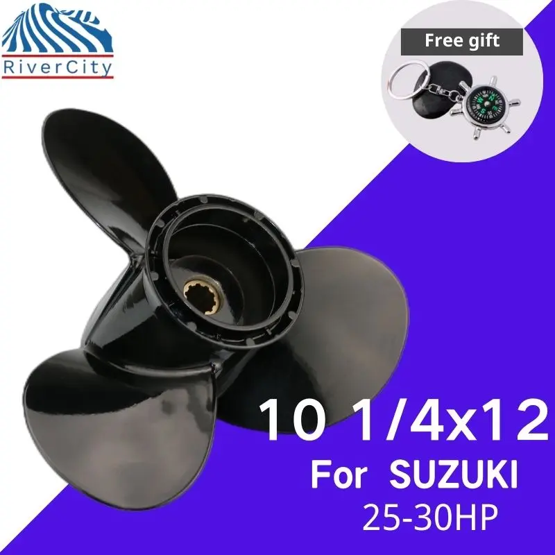Outboard Propeller 10 1/4*12 For SUZUKI 20hp 25hp 30hp Boat Aluminum Alloy Screw 3 Blade 10 Spline Marine Engine Part