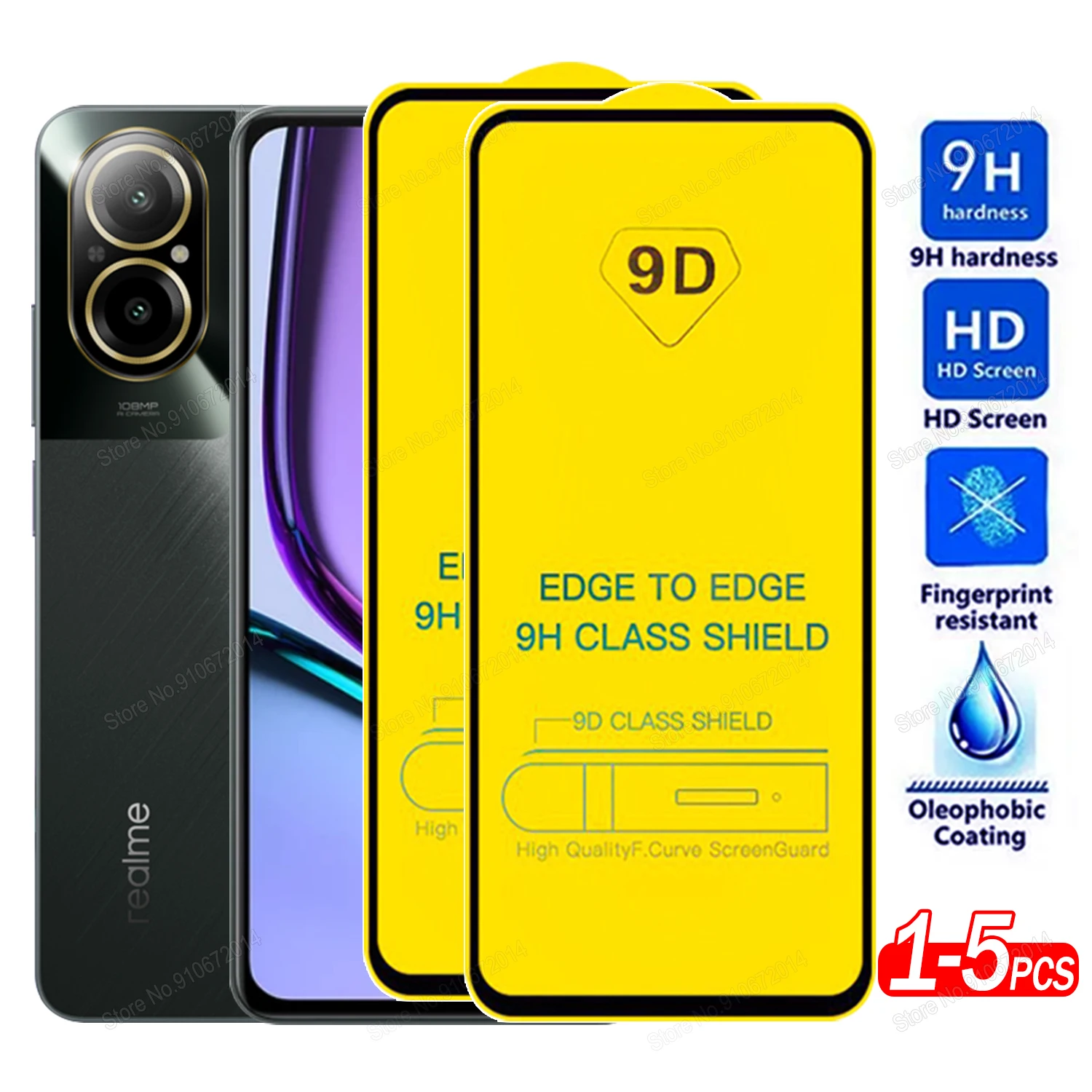Premium 9D Full Cover Tempered Glass Screen Protectors (1-5 Pack)