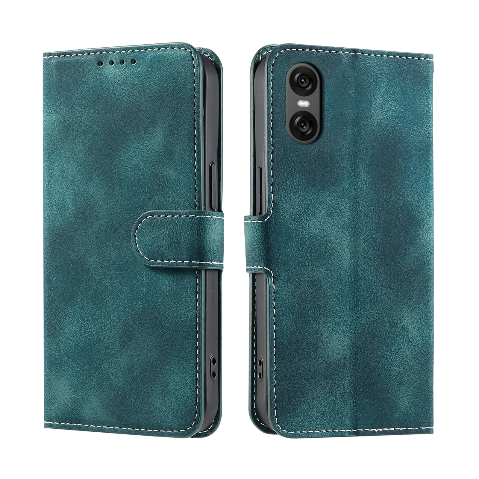 Leather Flip Wallet Phone Case with Card Stand and Lanyard Attachment