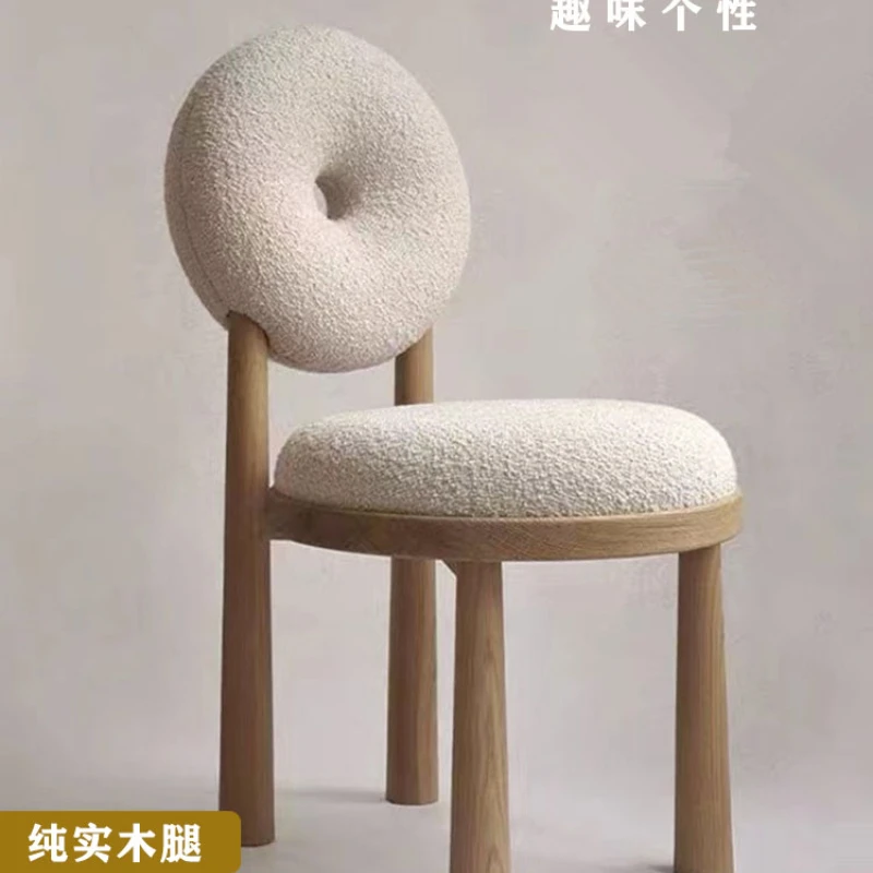 

Nordic solid wood dining chairs, bedroom makeup chairs, net red dressing stools, cream wind donuts, lamb plush chairs, backrest