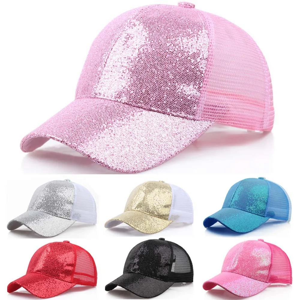 

2024 Fashion Women Girl Ponytail Hat Baseball Cap New Fashion Baseball Sequins Shiny Messy Bun Snapback Sun Caps Casual Caps