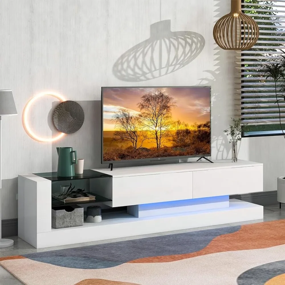 

ТВ-подставка Appot WF293969AA с двумя шкафами для медиахранения, современный высокий глянцевый стол для развлекательного центра 75 дюймов, белый