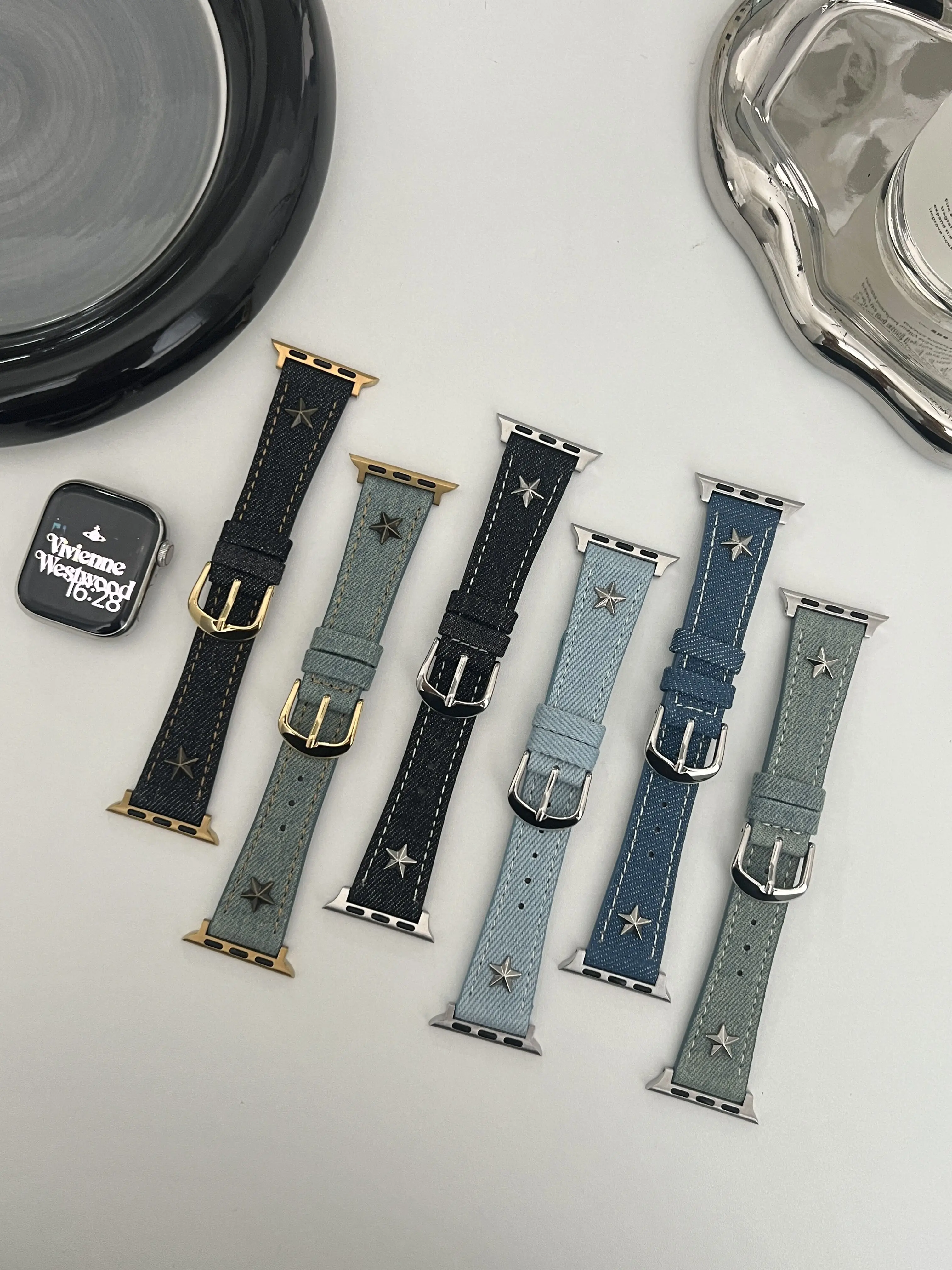 Y2K Denim Design Creativo Cinturino In Tela Per Apple Watch 9 8 7 6 Se 5 4 3 Cinturino Per Bracciale Ragazza Per Apple Watch 41 40 38 44 45 49Mm