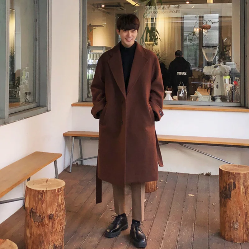 Korean Version Woolen Coat Men's Winter Thickened Medium Length Woolen Trench Coat Men's Winter Fashion Versatile Coat