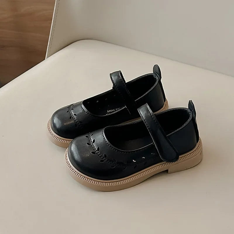 Girls' Leather Shoes Spring and Autumn New Breathable Girl Mary Jane Princess Shoes Black Performance Dance