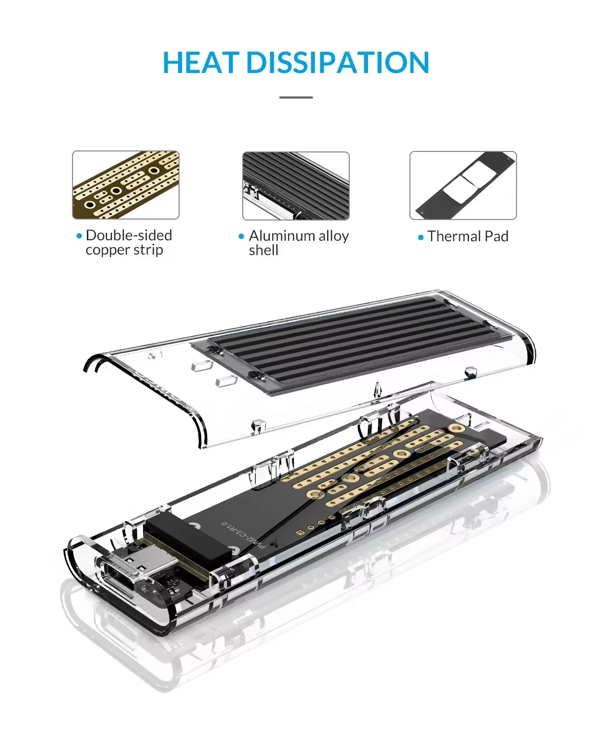 ORICO M2 SSD 케이스 NVME SATA SSD 인클로저 도구 무료 10Gbps M.2-USB C타입 투명 외장 어댑터 지지대 UASP 트림