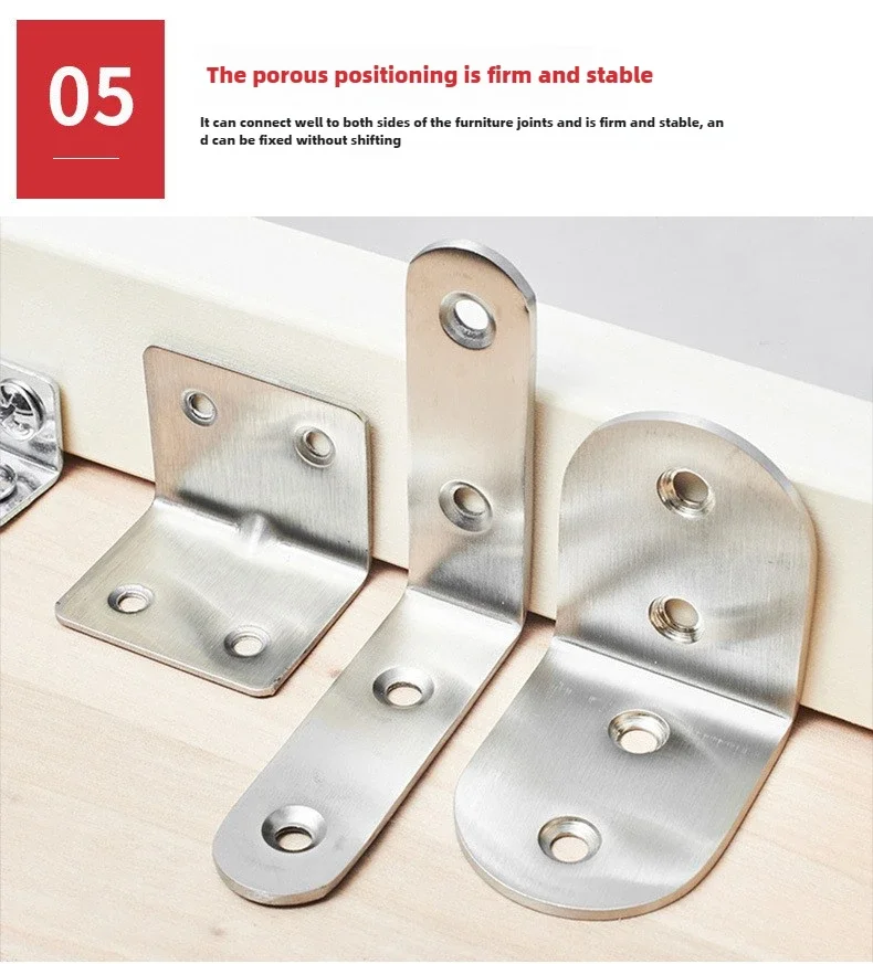 4PCS Furniture Stainless Steel Corner Code 90 degree Right Angle Wardrobe Table and Chair Fixed Bracket Square Angle Iron furniture corner bracket