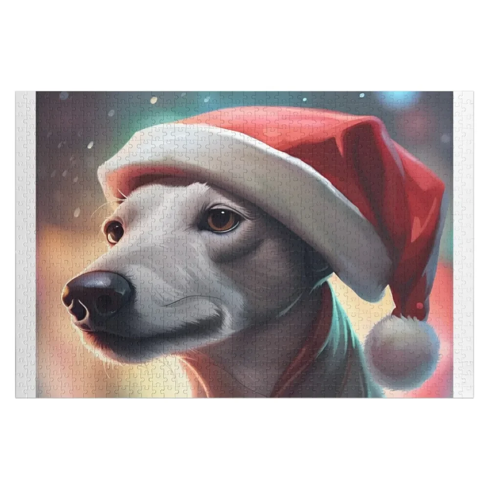 

Whippet Рождественская шапка Санты портрет головоломка Персонализированная игрушка индивидуальная картина головоломка