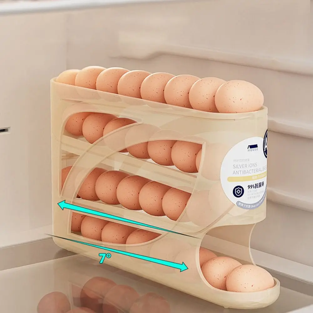Plastic Automatic Egg Roller Four Tier Refrigerator Storage Box Space Saving