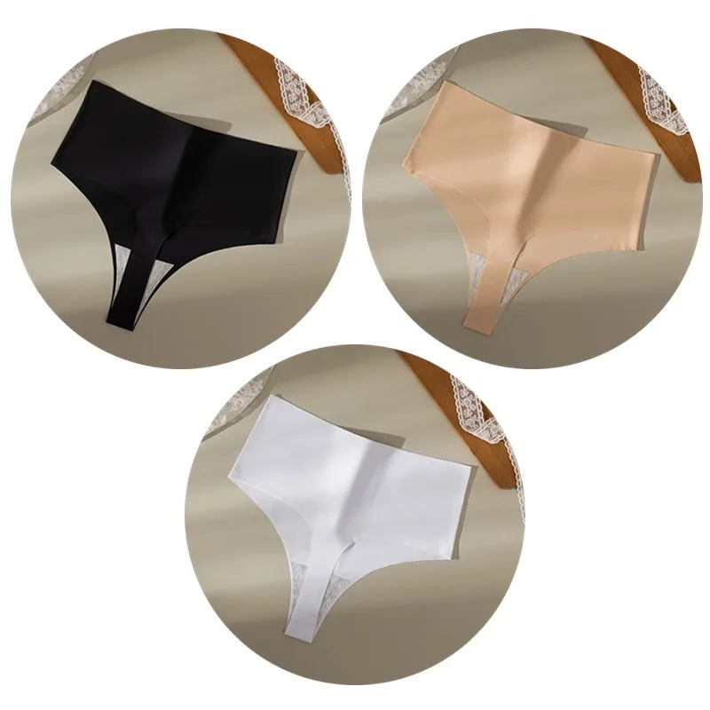 BZEL 3PCS/Set Women's Panties High Waist Seamless Thongs Soft Silk Satin Underwear Sexy Lingerie Sport Cozy G-Strings Underpants