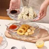 Grid Leaf Glass Dumpling Plate,Creative Fruit Sushi Fries Dish with Vinegar Household Dumpling Plates Unique Transparent Trays 1