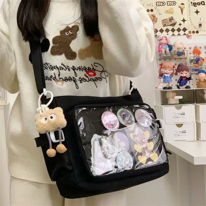 Fashion Japanese Style Transparent Itabag Harajuku Pvc Canvas Tote Bag Badge Display Large Capacity Lolita Handbag Daily 2025