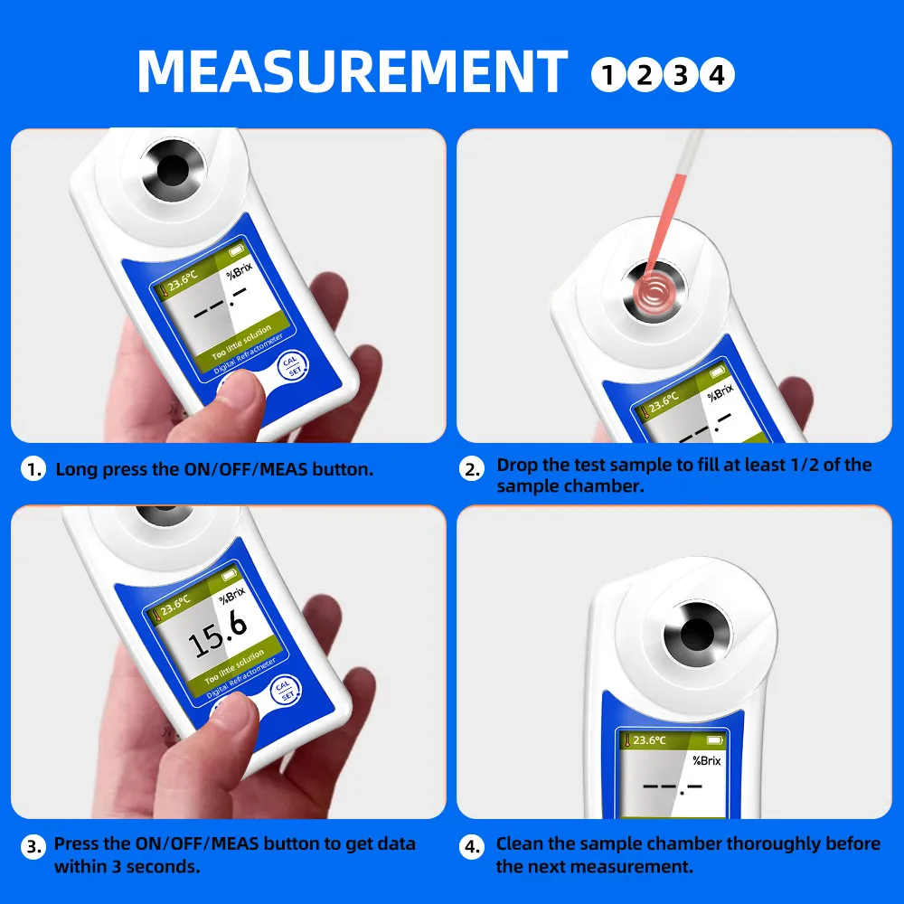 New Digital Brix Refractometer with Automatic Temperature Compensation 0-55% Ran