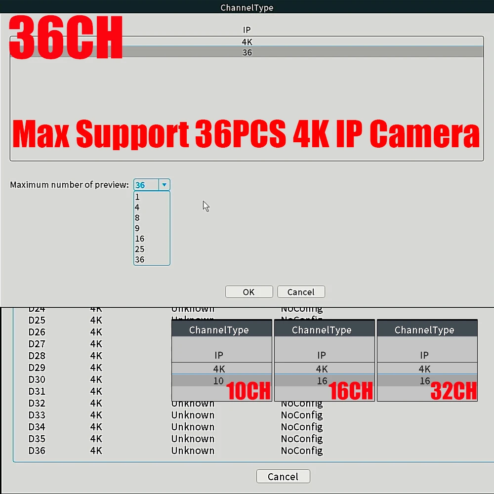 8MP H.265 NVR with Face Human Support Xmeye Pro App Mobile Monitoring 36CH 32CH 16CH 10CH 4K H.265 NVR HD 3840*2160 Output network video recorder