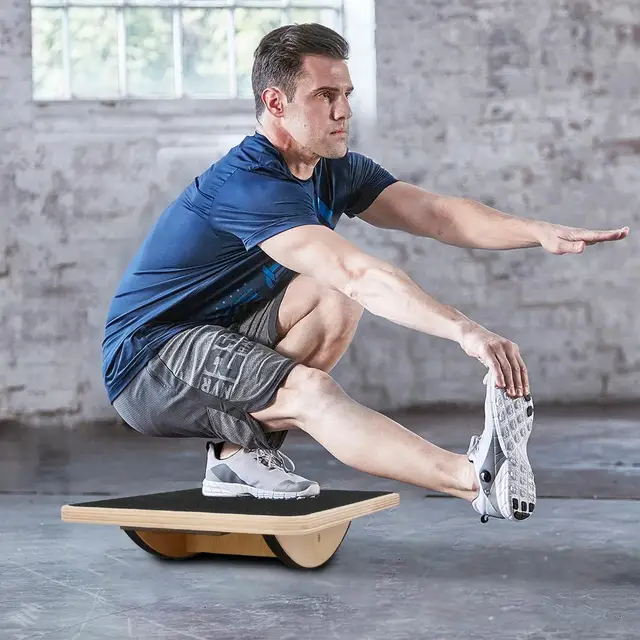 Tabla de Equilibrio para Ejercicios Fitness Tabla Oscilante de Madera de  Abedul y Corcho Incluye Rodillo y Cobertura Antideslizante