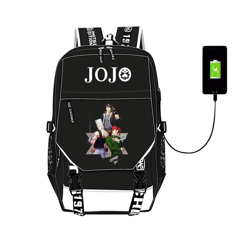 

JoJo's Bizarre Adventure USB Designer Bag Backpack Anime Teenagers Student Cartoon Book Bags Back to School Mochila Travel