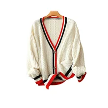 

100% Cashmere Sweater Women Cardigans V-Neck Single Breasted Solid Casual Oversized A-straight Spring/Autumn 2022