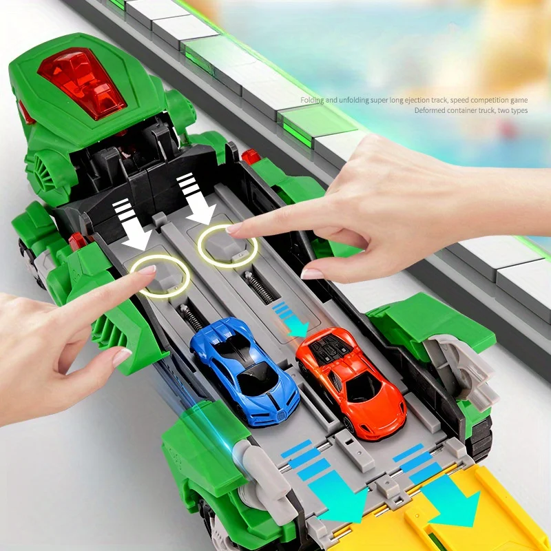 어린이용 티라노사우루스 렉스 자동차 삼키는 다기능 트랙 변형 발사 합금 자동차 공룡 장난감