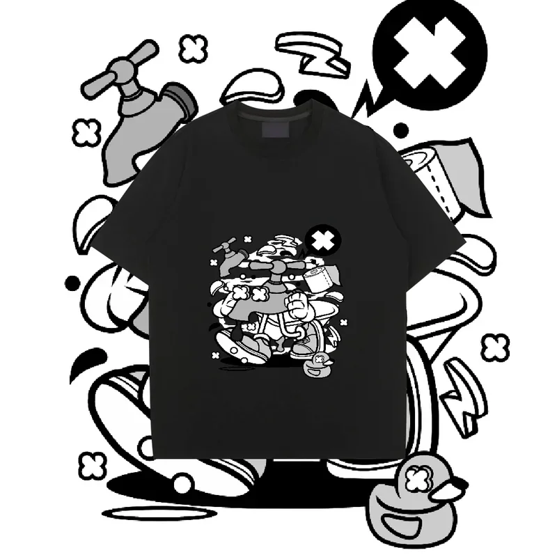 

Футболка женская хлопковая с круглым вырезом, Модная стильная рубашка большого размера, цвет черный/белый