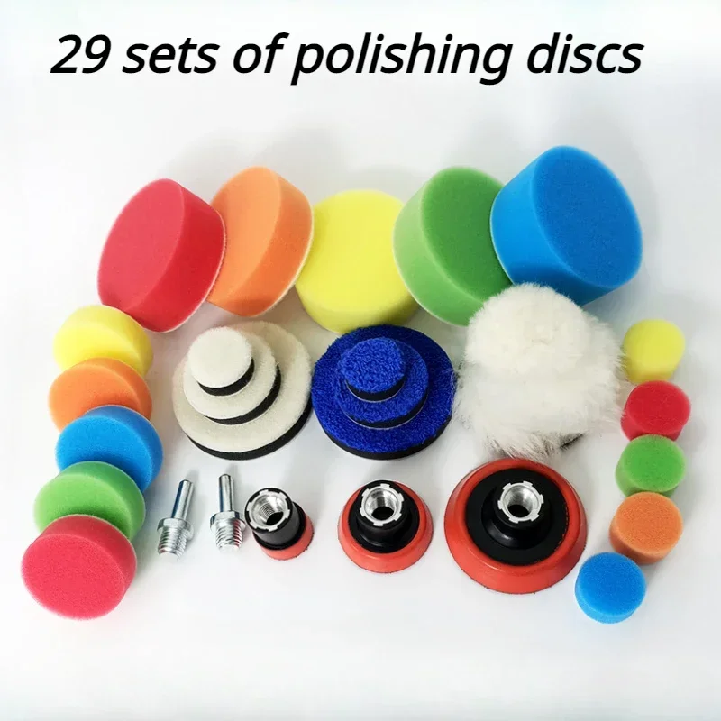 29Pcs Car Foam Drill Polishing Pad Kit 1.2/2/3 Inch Pads Sponge Set Kit M14 Drill Adapter Power Tool Car Polisher