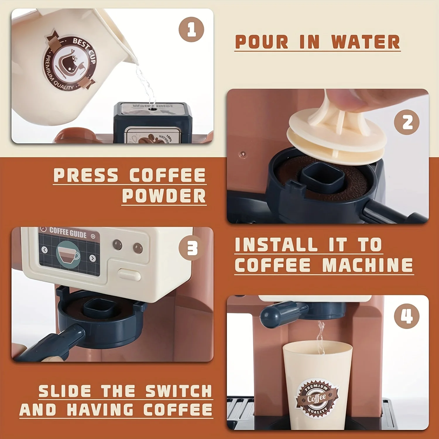 3 In 1 Toy Coffee Maker Machine And Cash Register Kit With Sound Light Pretend Role Play Toy Coffee Maker Machine & Fake Donuts