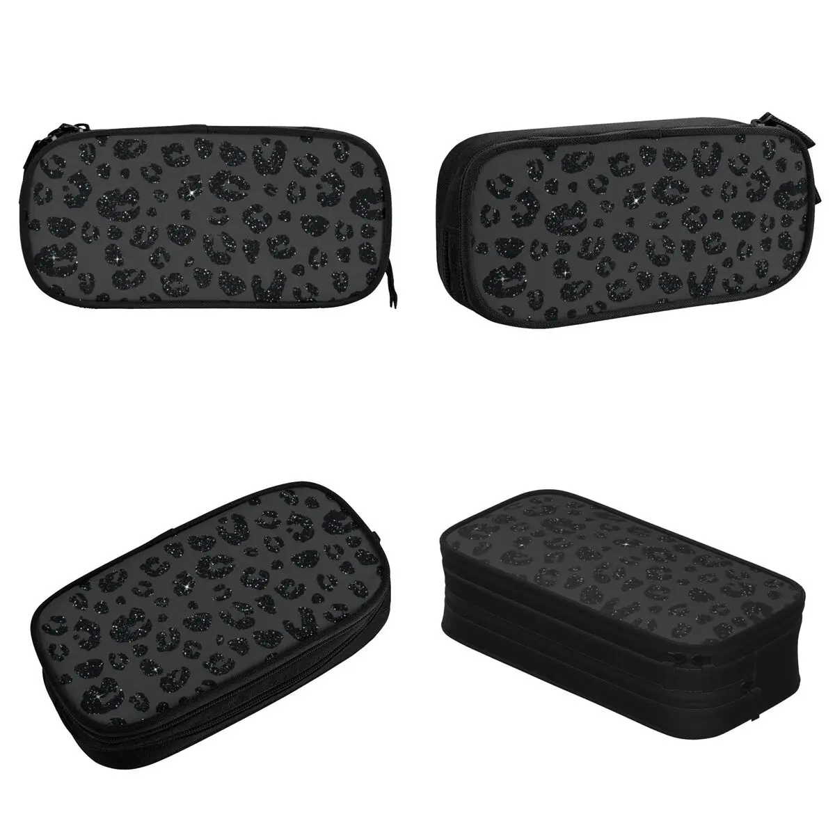 Black Leopard Print Pencil Cases Fun Pen Pencil Bags Student Big Capacity School Supplies Zipper Pencilcases