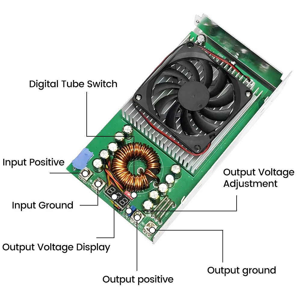 Step Down Buck Converter Power Supply Regulador de Tensão de Alta Potência Inverter Case 1500w 50a 25-90v a 12v 48v Ajustável