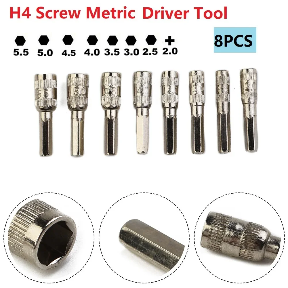 8 PCS H4 Hex Socket Sleeve Set Metric PHM2.0-5.5mm Nozzles Nut Driver Hex Shank Power Nuts Driver Socket Screwdriver Bits Tools 6