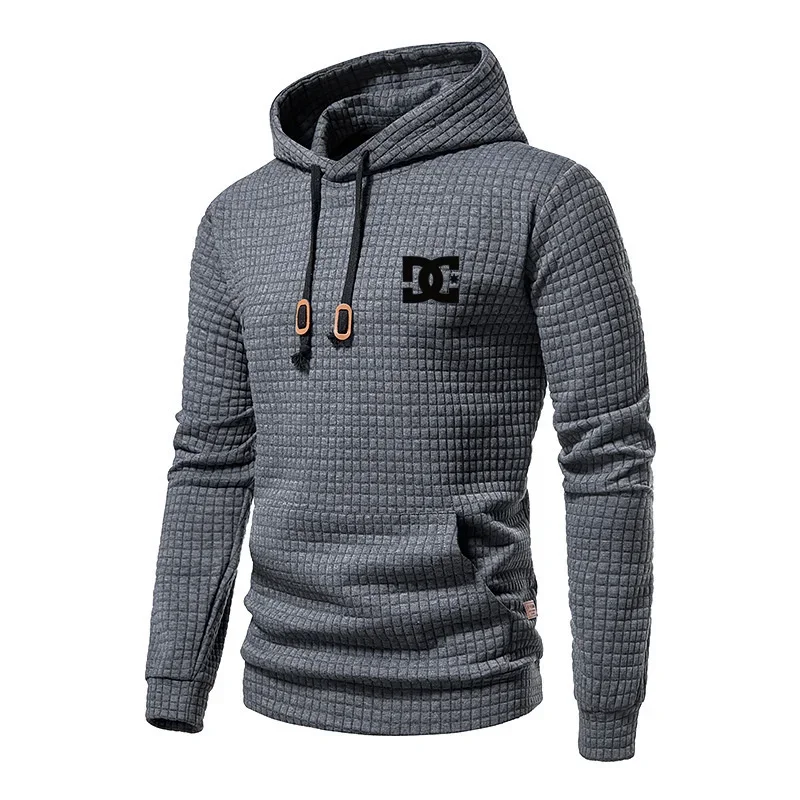 2025 New Spring and Autumn Europe men DC letters printed casual large pocket hoodie jumper small plaid jacquard plus size hoodie 2