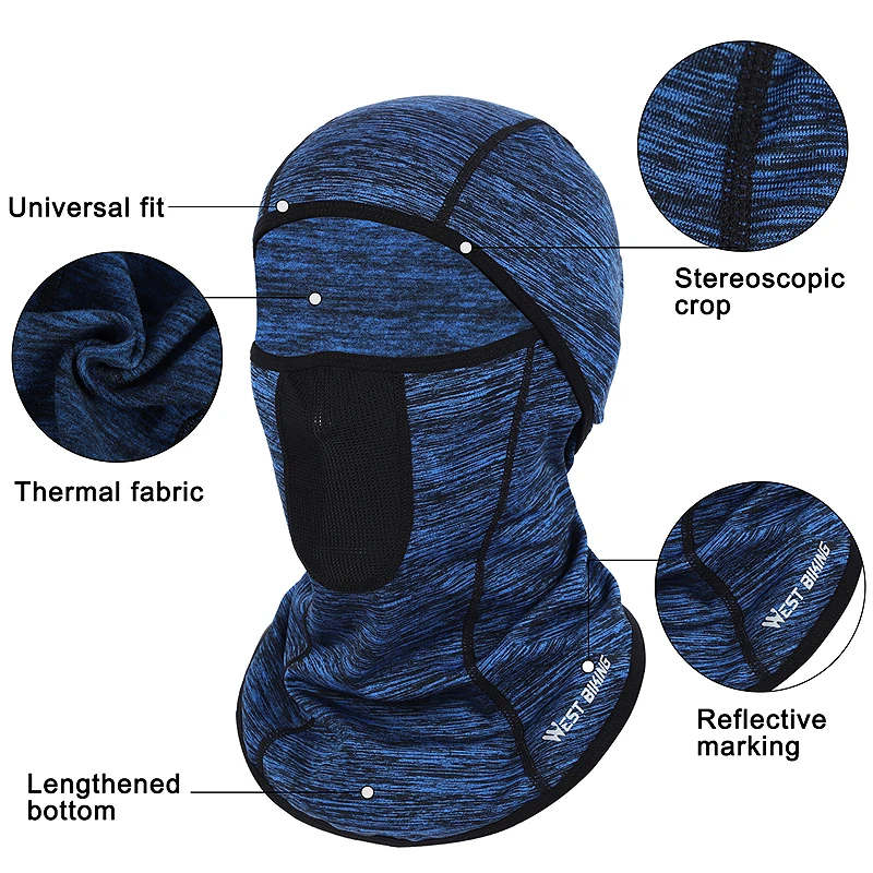 WEST BIKING Autumn Winter Cycling Headgear Balaclava Fleece Thermal Windproof Full Face Mask Outdoor Sports Ski Running Bike Cap