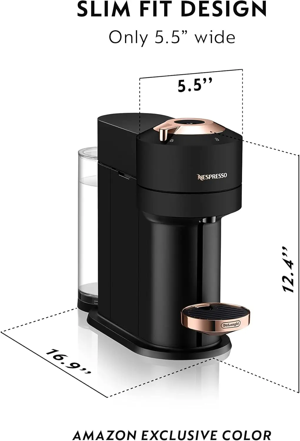Vertuo Next Coffee and Espresso Machine by De'Longhi with Milk Frother ,1100 ml, Deluxe Matte Black Rose Gold 3