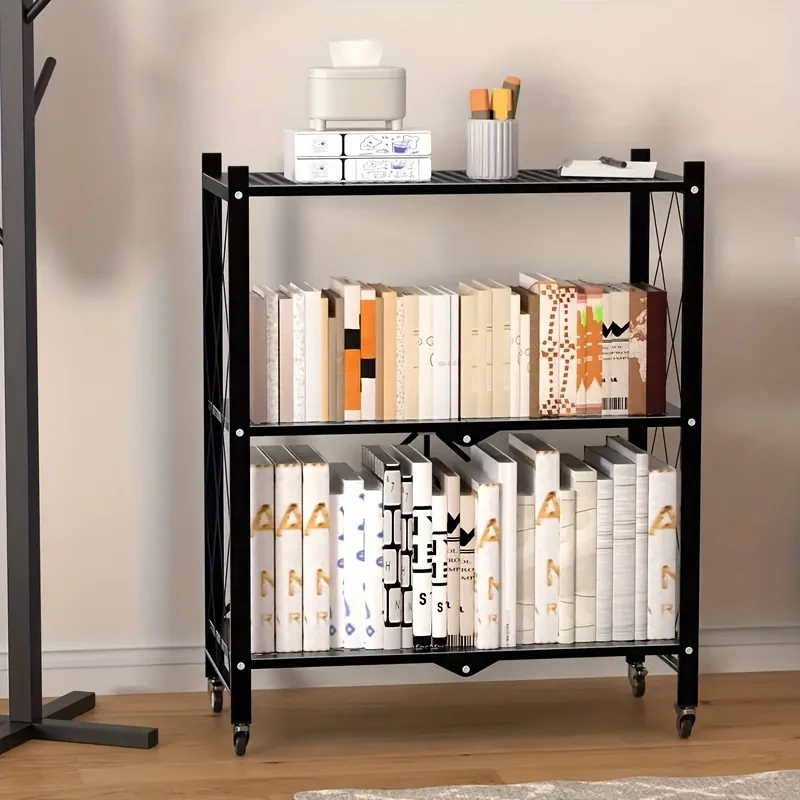 Storage Rack 3/4/5-Tier Heavy-Duty Iron Storage Shelf with Rolling Shelves Foldable & Portable