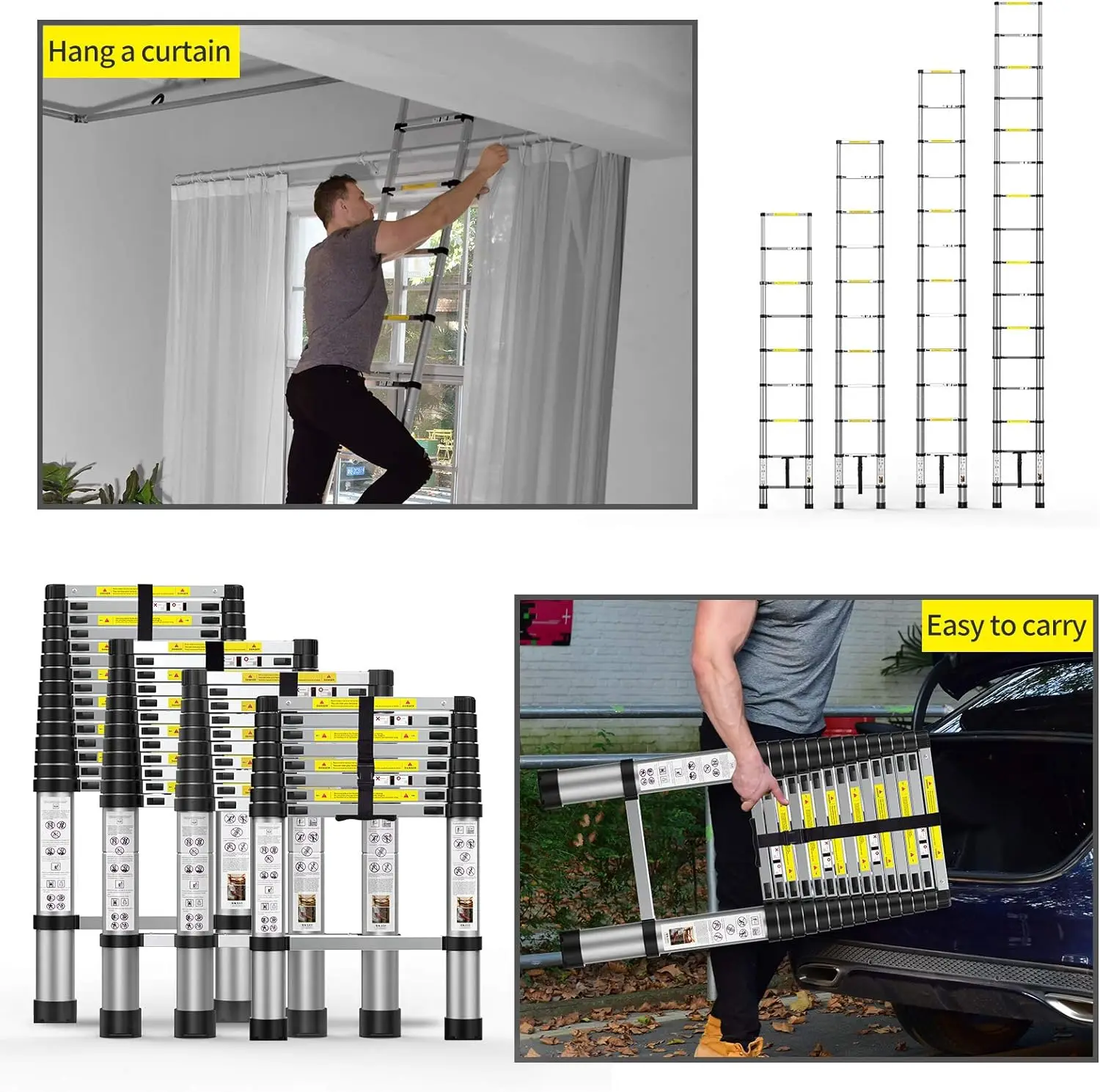Telescoping Extension Ladder 8.5FT, Aluminum Telescopic Ladders with Carry Bag for Outdoor Indoor Use 5