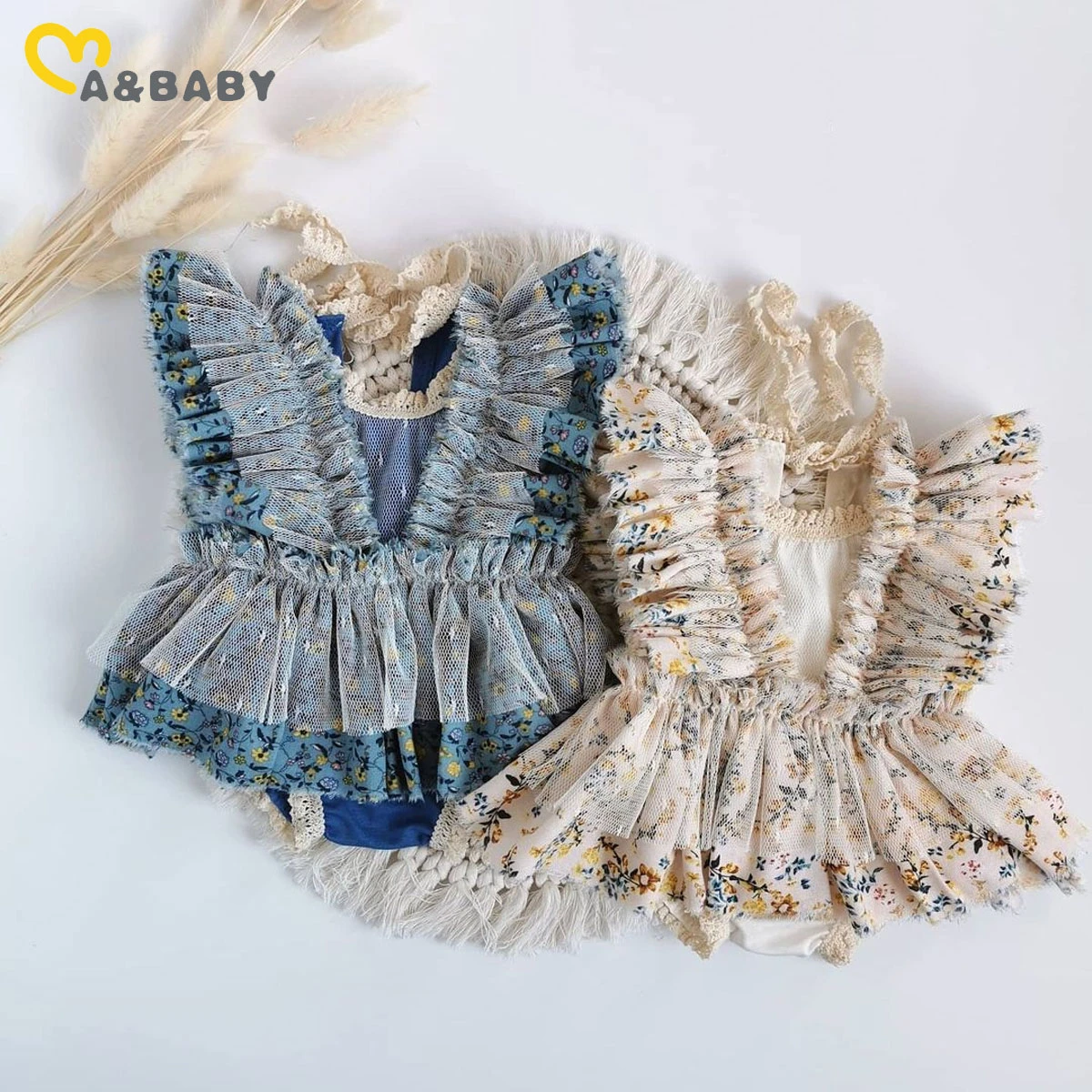 ma&baby 0-24M Newborn Infant Baby Girls Romper Princess Floral Lace Jumpsuit Playsuit Summer Clothing Costume D01 Cotton baby suit