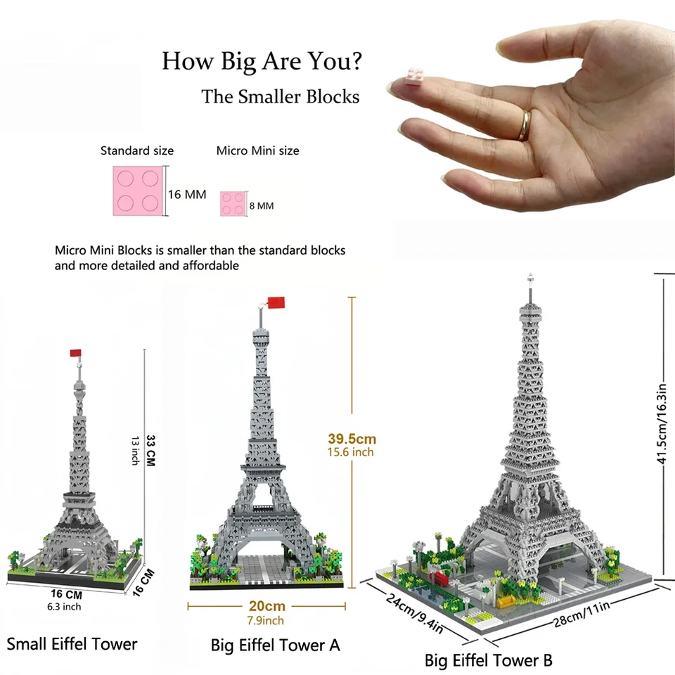 Ensemble de micro-blocs de construction Knew Built Exquisite Paris Tour Eiffel : illuminée par LED, cadeau parfait_voghion.com