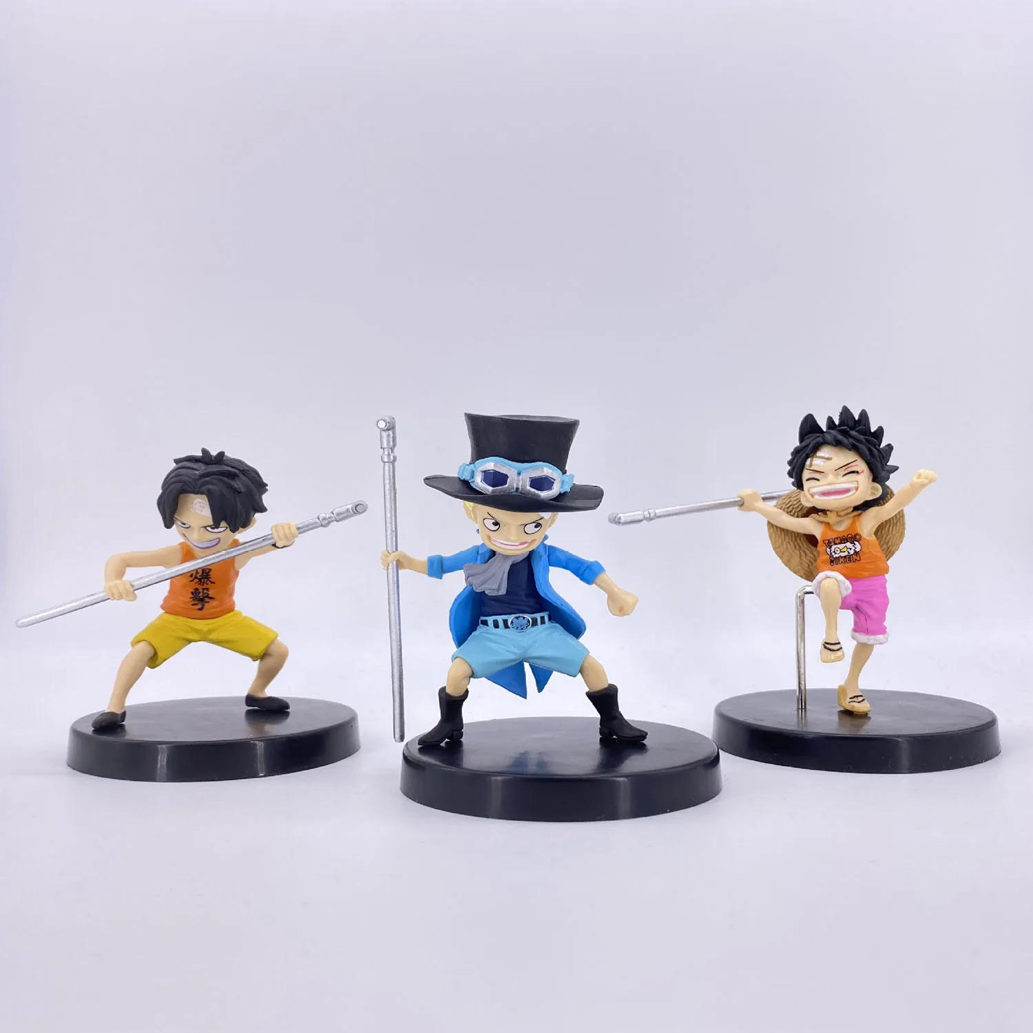 3Pcs/Set Anime One Piece Luffy Ace Sabo Figurine With Stick