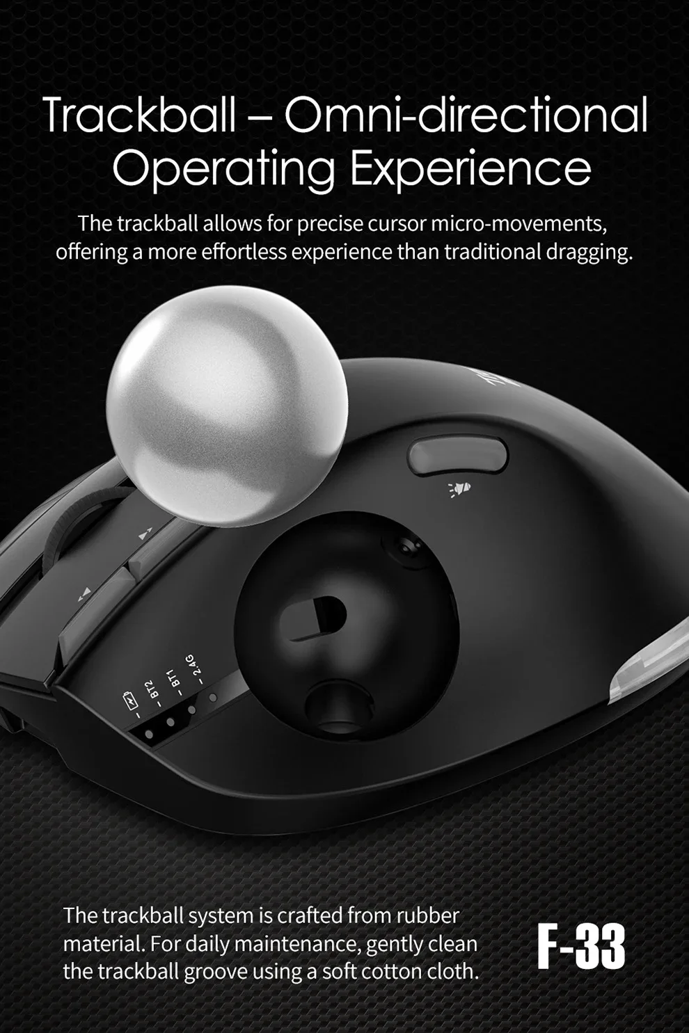 Wireless Trackball Mouse 2.4G RGB Ergonomic Rechargeable Rollerball Mice 3 Device Connection Thumb Control for PC Pad