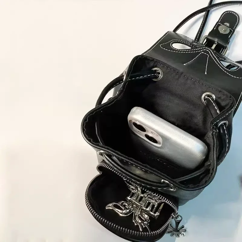 JulioFlorecer American Retro Spicy Girl Cutout Butterfly Y2K Versatile Female Black Backpack Mini Cute Hollowed Purse Chic Pouch