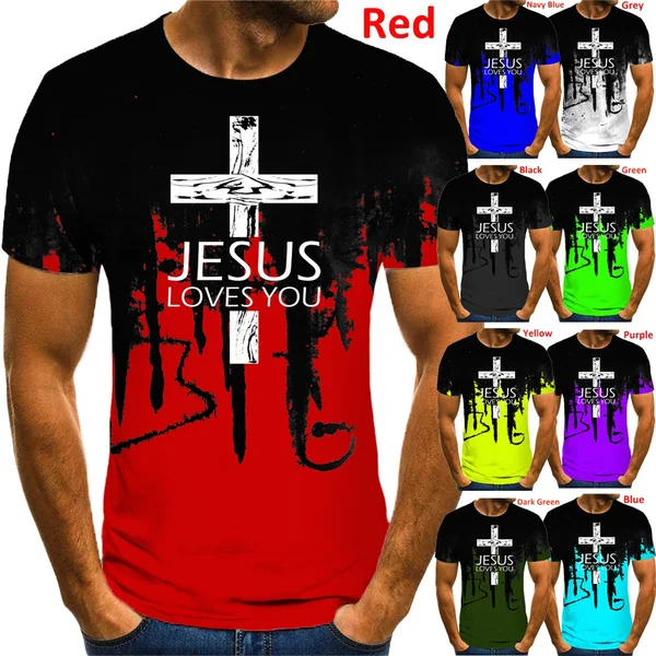 

Jesus 2021 Men's New Fashion Jesus Loves You Shirt Short Sleeve Unisex T-Shirt Casual Christian T-shirt Plus Size 2XS-6XL